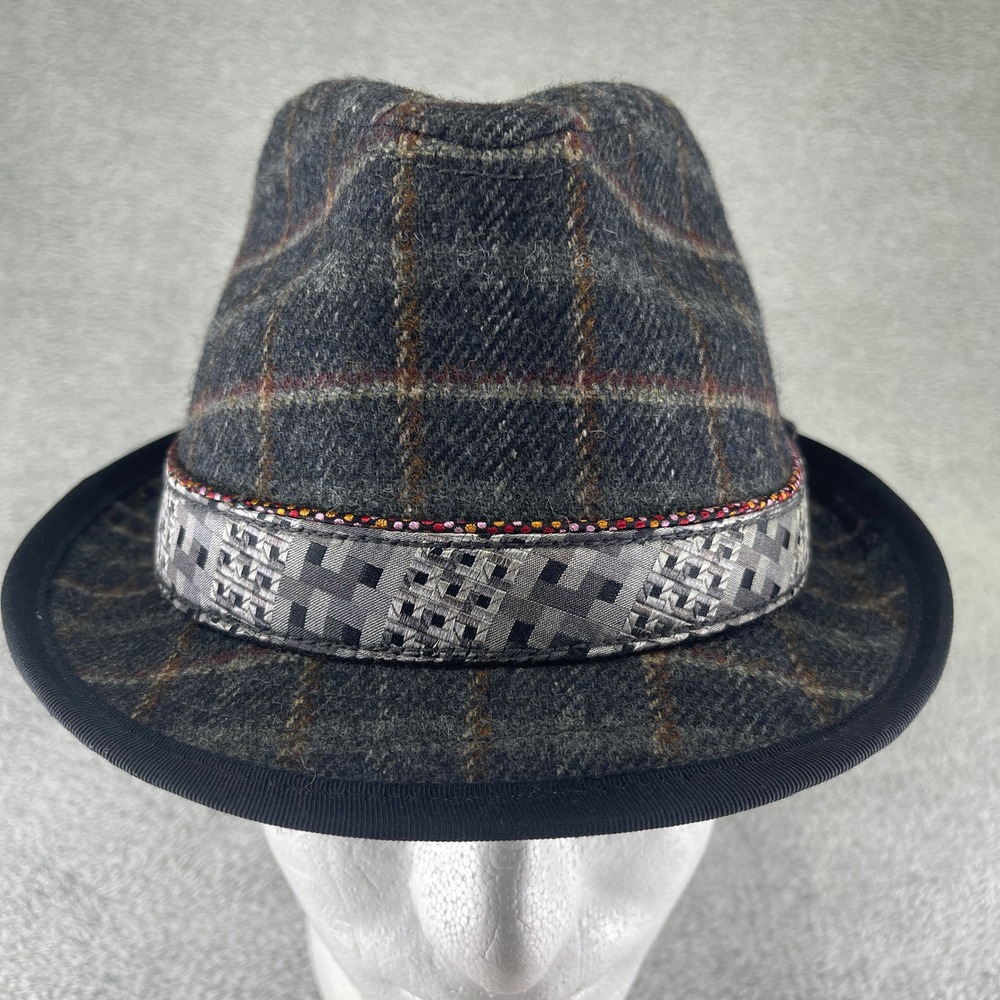 Robert Graham Fedora Mens L Gray Plaid Steam Silk Wool Blend Fedora Hat